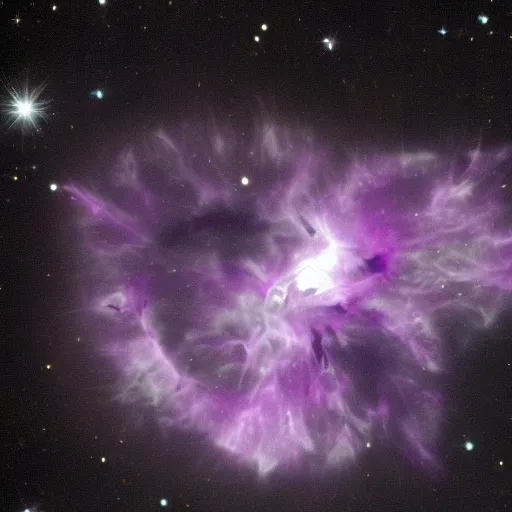 Prompt: Purple nebula in the shape of a cat\'s claw,high quality image taken by James Webb telescope