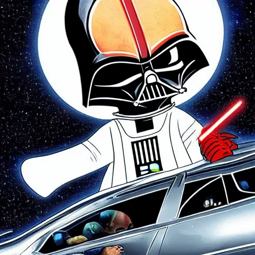 Prompt: darth vader driving space cat