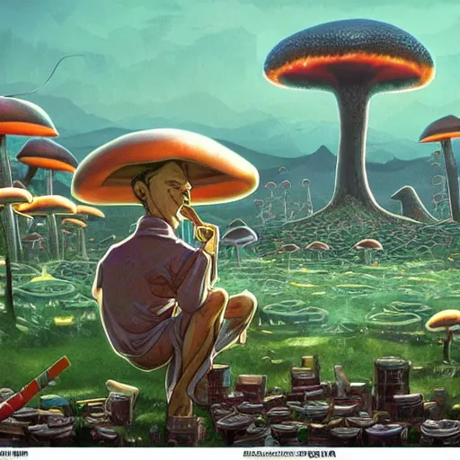 Prompt: A centered chest up portrait of a psychedelic demonic anthropomorphic snake smoking a hand-rolled cigarette smoking heavily , magic mushroom village in background , IMAX cel animation by tokyo movie shinsha , award winning. superb resolution. in the art style of junji Ito and greg rutkowski . Detailed Mushroom city in background. Hyper realistic anime. Perfect art. Dalle2