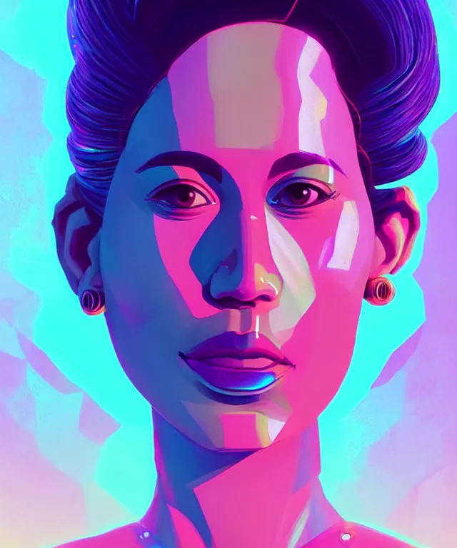 Image similar to beautiful portrait of sana from twice as a sci fi woman, with chaotic vaporwave aesthetic half human half robot, concept art by james gilleard, artstation, cgsociety, synchromism, 8 0 s animation flat cell shaded. with thick black pencil lines!!!!