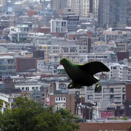 Prompt: giant kiwi bird destroying a city