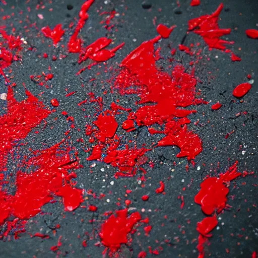 Image similar to a lego set splattered with blood, dark red blood splatter