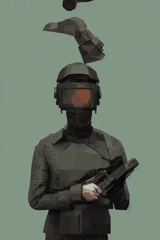 Prompt: full body max payne, blade runner 2 0 4 9, scorched earth, cassette futurism, modular synthesizer helmet, the grand budapest hotel, glow, digital art, artstation, pop art, by hsiao - ron cheng