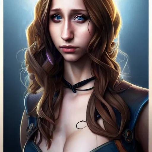 Prompt: in the style of diego fazio, artgerm, beautiful taissa farmiga, steampunk, full color, elegant pose, middle shot waist up, symmetrical face symmetrical eyes, three point lighting, detailed realistic eyes, short neck, insanely detailed and intricate elegant