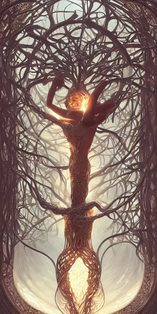 Prompt: ultra realistic illustration, a statue of the tree of life, intricate, elegant, highly detailed, digital painting, artstation, concept art, smooth, sharp focus, illustration, art by artgerm and greg rutkowski and alphonse mucha