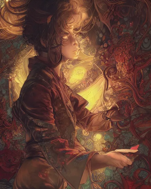 Prompt: a girl shuffling cards, midshot single subject, art poster, ambient lighting, detailed, by ayami kojima, makoto shinkai, kilian eng