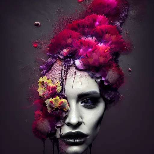 Prompt: a flower blooming, dramatic, dark atmosphere, liquified, glitch art, decayed, 3 d object, digital art, abstract illusionism, trending on behance, by alberto seveso, by david mcleod, octane render, unreal engine