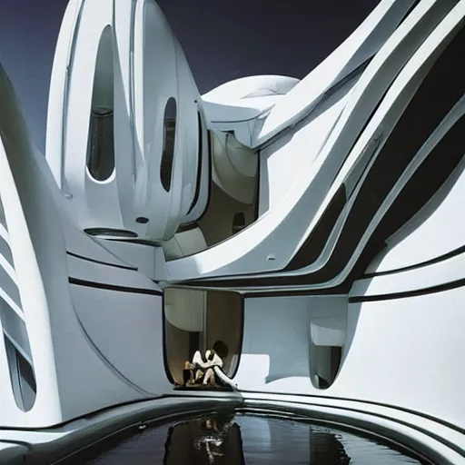 Image similar to futuristic pod dwelling by zaha hadid and syd mead, contemporary architecture, photo journalism, photography, cinematic, national geographic photoshoot
