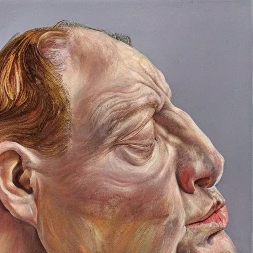 Prompt: high quality high detail painting by lucian freud, hd, ginger looking away
