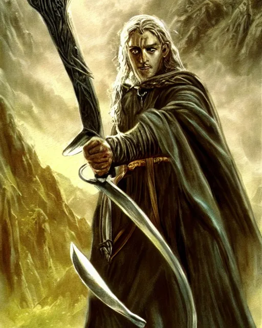 Prompt: lord of the rings poster done with concept art, oil painting, digital art, art by tom jung