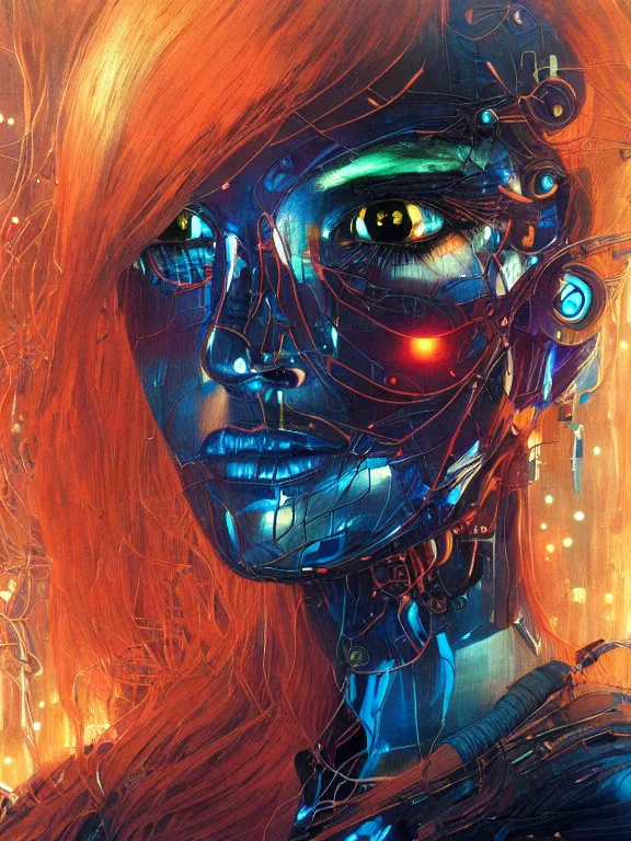 Prompt: closeup portrait of a transparent cyborg beautiful girl android, shattered glass, glowing iris, cinematic light, backlight glow, red sky blue, mist, by mikhail vrubel, by philippe druillet, by peter elson, by gerald brom, muted colors, ( ( extreme detail ) ), trending on artstation, 8 k