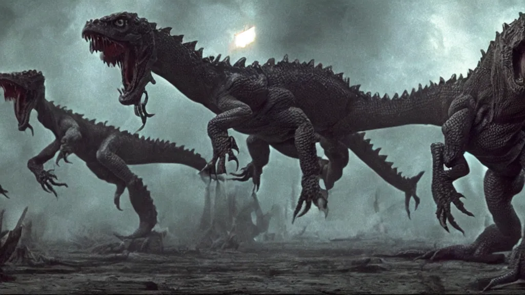 Image similar to a man and a draconian humanoid, reptoids, archons, saurians, draconians, reptile, reptilian, draconian, movie still, cinematic composition, cinematic light, criterion collection, reimagined by industrial light and magic, Movie by Andrzej Żuławski and Ridley Scott