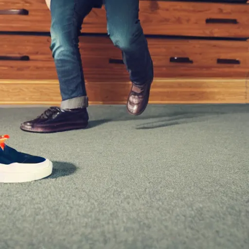 Prompt: A man crawling frantically out of a giant shoe