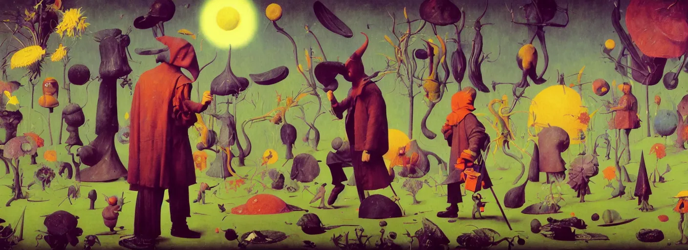 Prompt: full - body surreal colorful flower rpg character concept art anatomy, action pose, very coherent and colorful high contrast masterpiece by norman rockwell franz sedlacek hieronymus bosch dean ellis simon stalenhag rene magritte gediminas pranckevicius, dark shadows, sunny day, hard lighting, reference sheet white! background