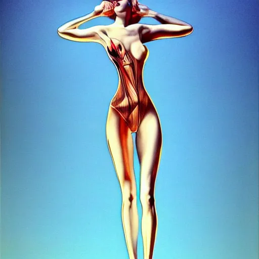 Prompt: woman in a glass, long drinks by laura rigo, clouds, blue sky art by peter lloyd, 1 9 8 0's art, airbrush style, art by hajime sorayama,, intricate, elegant, sharp focus, illustration, highly detailed, concept art, matte, sharp focus, illustration, highly detailed, 6 4 0