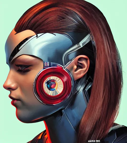 Prompt: portrait of a female android, by MARVEL comics and Sandra Chevrier, 3D