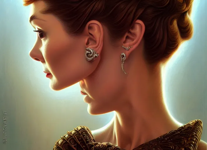 Prompt: wideangle!! portrait shot of audrey hepburn, intricate, elegant, highly detailed, centered, digital painting, artstation, concept art, smooth, sharp focus, illustration, artgerm, tomasz alen kopera, peter mohrbacher, donato giancola, joseph christian leyendecker, wlop, boris vallejo