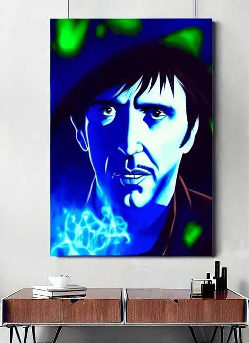 Image similar to photorealistic glamour necro science acrylic painting of salvia divinorum made in abyss, tony montana in a style of cyberpunk, magic glowing blur