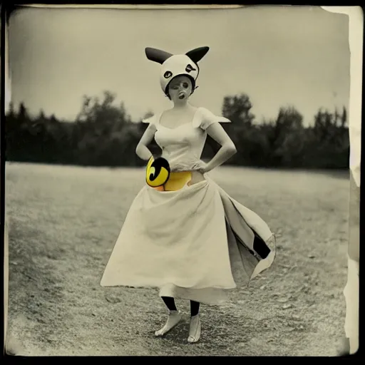 Image similar to elegant woman dressed up as pikachu, art photo by Frantisek Drtikol