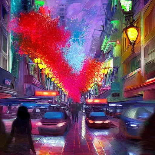 Image similar to digital art, impressionism and expressionism, an art deco streetscape lined with beautiful flowers, by liam wong and tyler edlin, trending on artstation