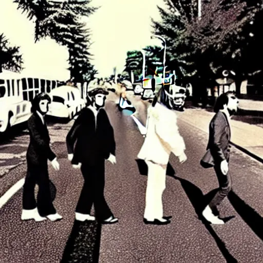 Prompt: iconic beatles album cover with llamas