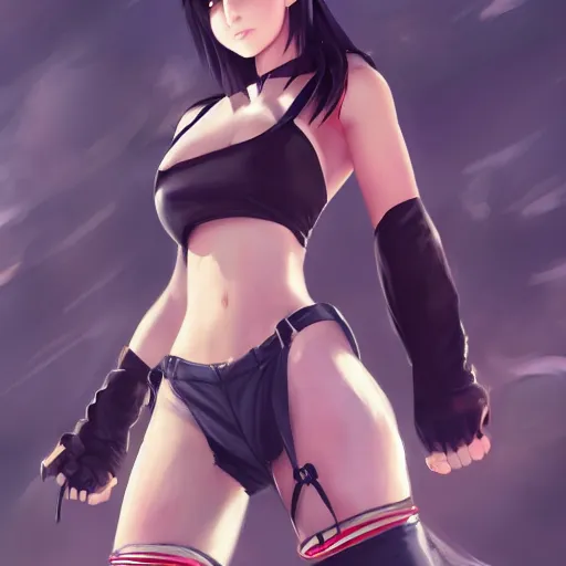 Image similar to full body shot of tifa lockhart by wlop, rossdraws, mingchen shen, bangkuart, sakimichan, yan gisuka, jeongseok lee, artstation, 4k