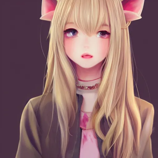 Image similar to realistic beautiful gorgeous natural cute Blackpink Lalisa Manoban blonde hair cute fur blonde cat ears in maid dress outfit golden eyes artwork drawn full HD 4K highest quality in artstyle by professional artists WLOP, Taejune Kim, Guweiz, ArtGerm on Artstation Pixiv