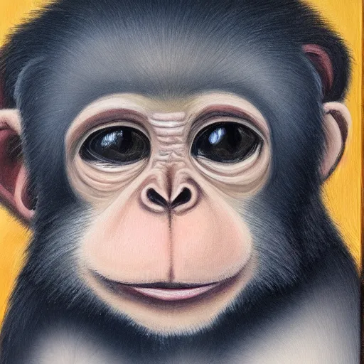 Image similar to Portrait of an Emo monkey holding a camera, oil painting