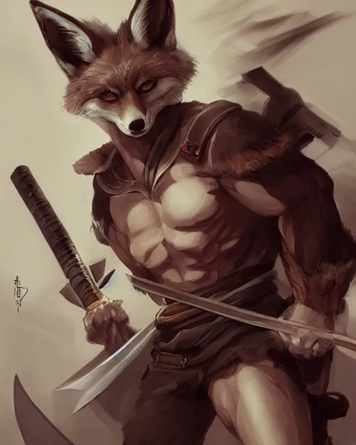 Prompt: A handsome, muscular man with fox ears and a katana wearing a kimono, portrait, bishounen, visualartzi, Japanese, concept art by Karla Ortiz, James Paick, Charlie Bowater, Krenz Cushart, highly detailed, ultra detailed, ultra realistic, trending on artstation, cgstudio