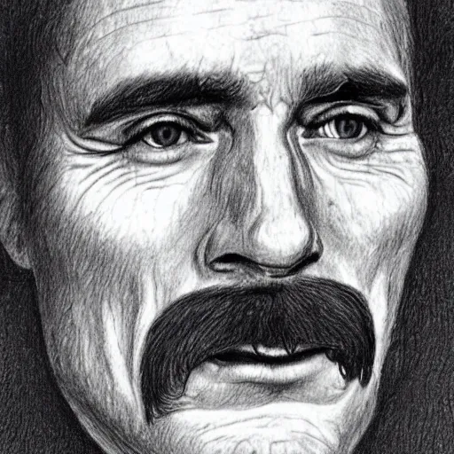 Prompt: A crosshatched portrait drawing of Jerma985 with a pyramidal mustache in the mid-late 1800s, cross haching, crosshatching, mid-late 1800s, grainy, realistic, hyperrealistic, very realistic, highly detailed, very detailed, extremely detailed, detailed, trending on artstation