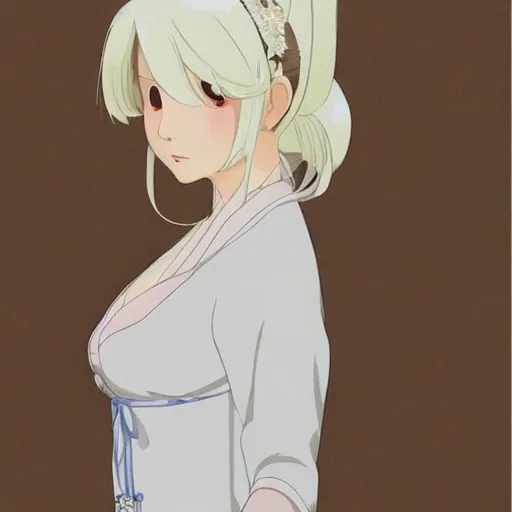 Prompt: Portrait of a japanese princess young lady, with white hair and bangs!!!! beauty artwork by Makoto Shinkai, Studio Ghibli, white hair, ayaka genshin impact, ayaka, ayaka game genshin impact, ayaka, extremely detailed, beautiful, establishing shot, artistic,