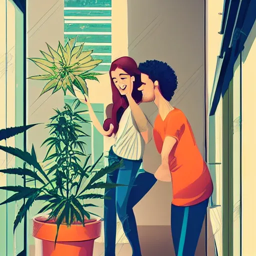 Image similar to couple happy on balcony with marijuana plant. centered median photoshop filter cutout vector behance artgem hd jesper ejsing!