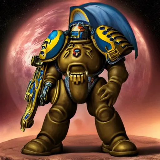 Prompt: Dachshund as a space marine from Starcraft 2 standing on a hill with a heroic pose concept art