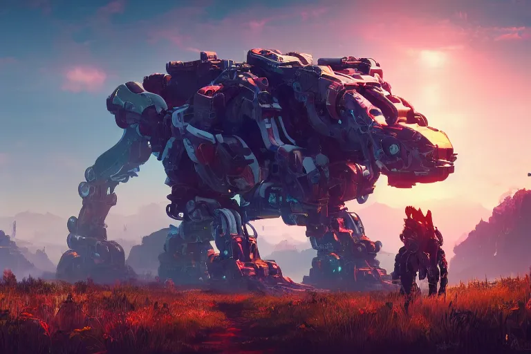 Image similar to watcher machine mecanical creature robot of horizon forbidden west horizon zero dawn radiating a glowing aura global illumination ray tracing hdr fanart arstation by ian pesty and alena aenami artworks in 4 k