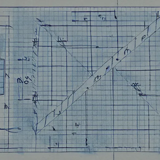 Image similar to impossible object, engineering drawing on blueprint paper