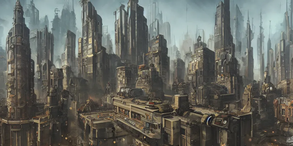 Image similar to cityscape dieselpunk, trending on artstation