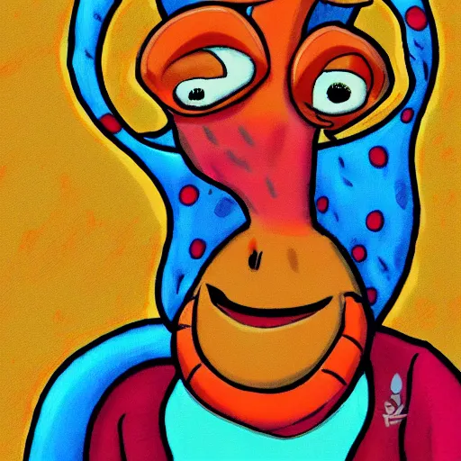 Image similar to handsome squidward, vivid colors, male, detailed