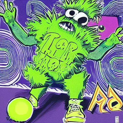 Image similar to a tennis ball monster rapper, hip hop, digital art, fantasy, magic, trending on artstation, ultra detailed, professional illustration by Basil Gogos