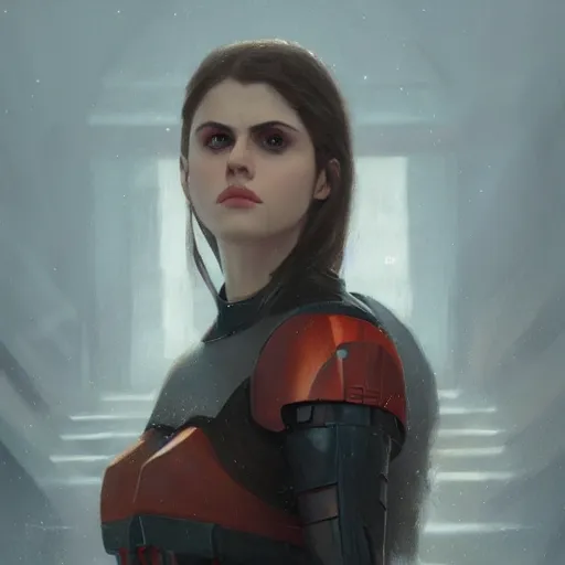 Prompt: A portrait of Alexandra Daddario, sith, star wars art, art by greg rutkowski, matte painting, trending on artstation