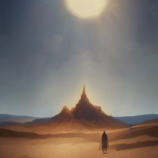 Image similar to trinity rublev in a desert by jean giraud concept art by anthony macbain greg rutkowski artstation