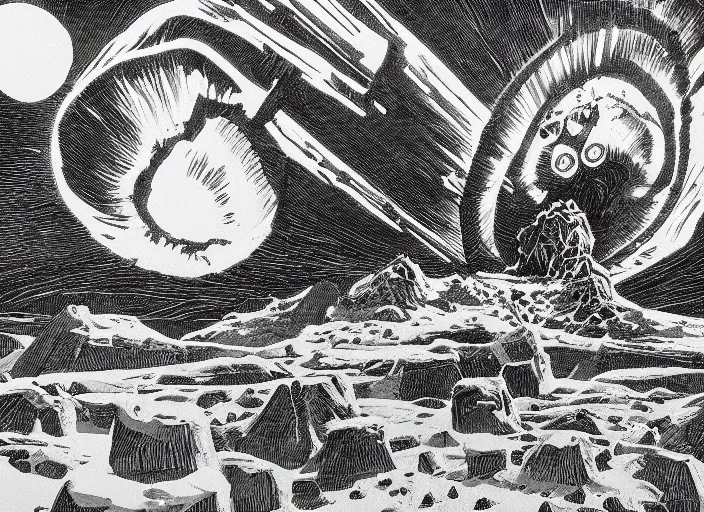 Image similar to deep rock galactic as a black and white etching