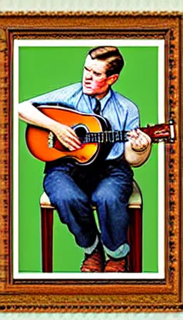 Image similar to portrait of doc watson playing guitar in the style of norman rockwell, photorealistic, award - winning