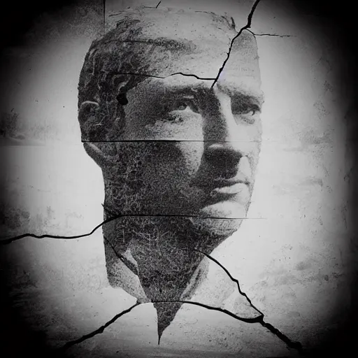 Image similar to double - exposure effect of davids statue face with cracks, in the style of dan mountford, amazing detail, black and white, tattoo sketch