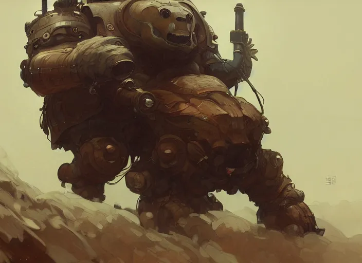 Image similar to a giant bear with a giant cannon in his back, exoskeleton, technology, elegant,, highly detailed, digital painting, artstation, concept art, smooth, sharp focus, illustration, art by krenz cushart and artem demura and alphonse mucha