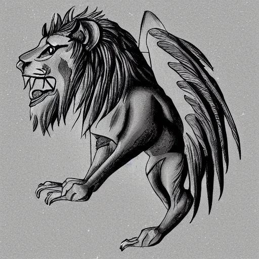 Image similar to a winged lion, fantasy illustration