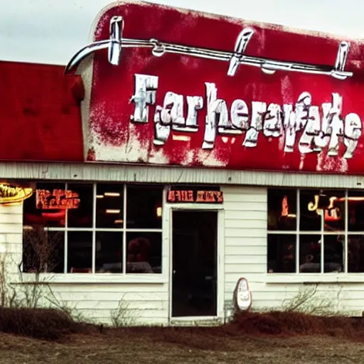 Prompt: Leatherface fast food restaurant