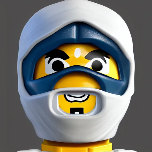 Image similar to portrait of Lego minifigure wearing balaclava, digital art, ultrarealistic, artstation, 8k, hyperdetalied, high quality, high render