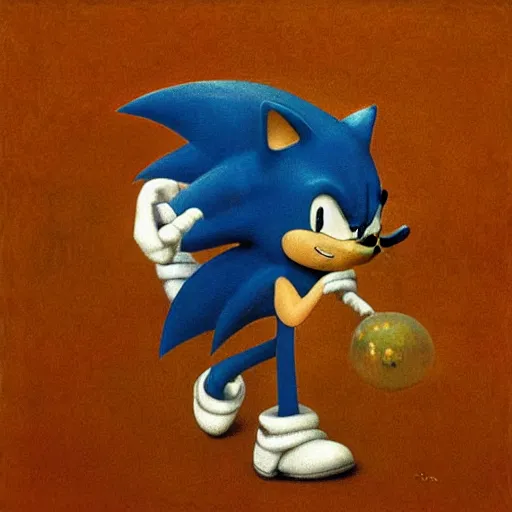 Prompt: sonic the hedgehog with a Pearl Earring painted by Beksinski