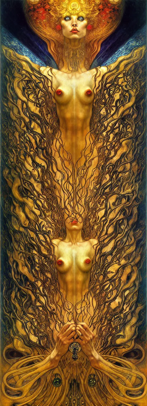 Image similar to Divine Chaos Engine by Karol Bak, Jean Delville, William Blake, Gustav Klimt, and Vincent Van Gogh, symbolist, visionary