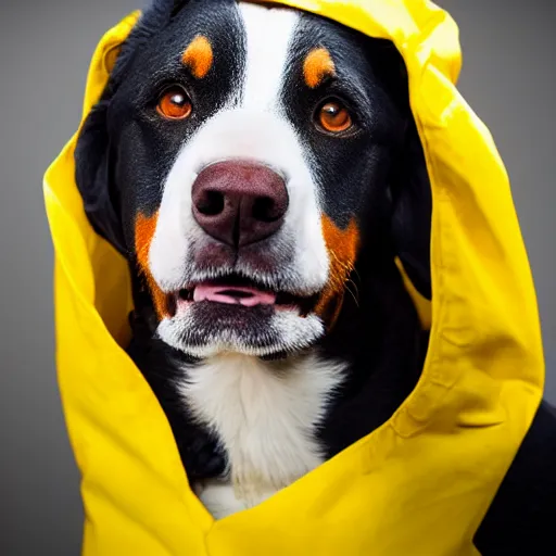 Prompt: a high detail shot of abig swiss mountain dog wearing a hazmat suit,studio photograph,proofessional photography,studio lighting,professional lighting,3 point lighting,hyperdetailed,photorealistic,50mm lens,detailed face